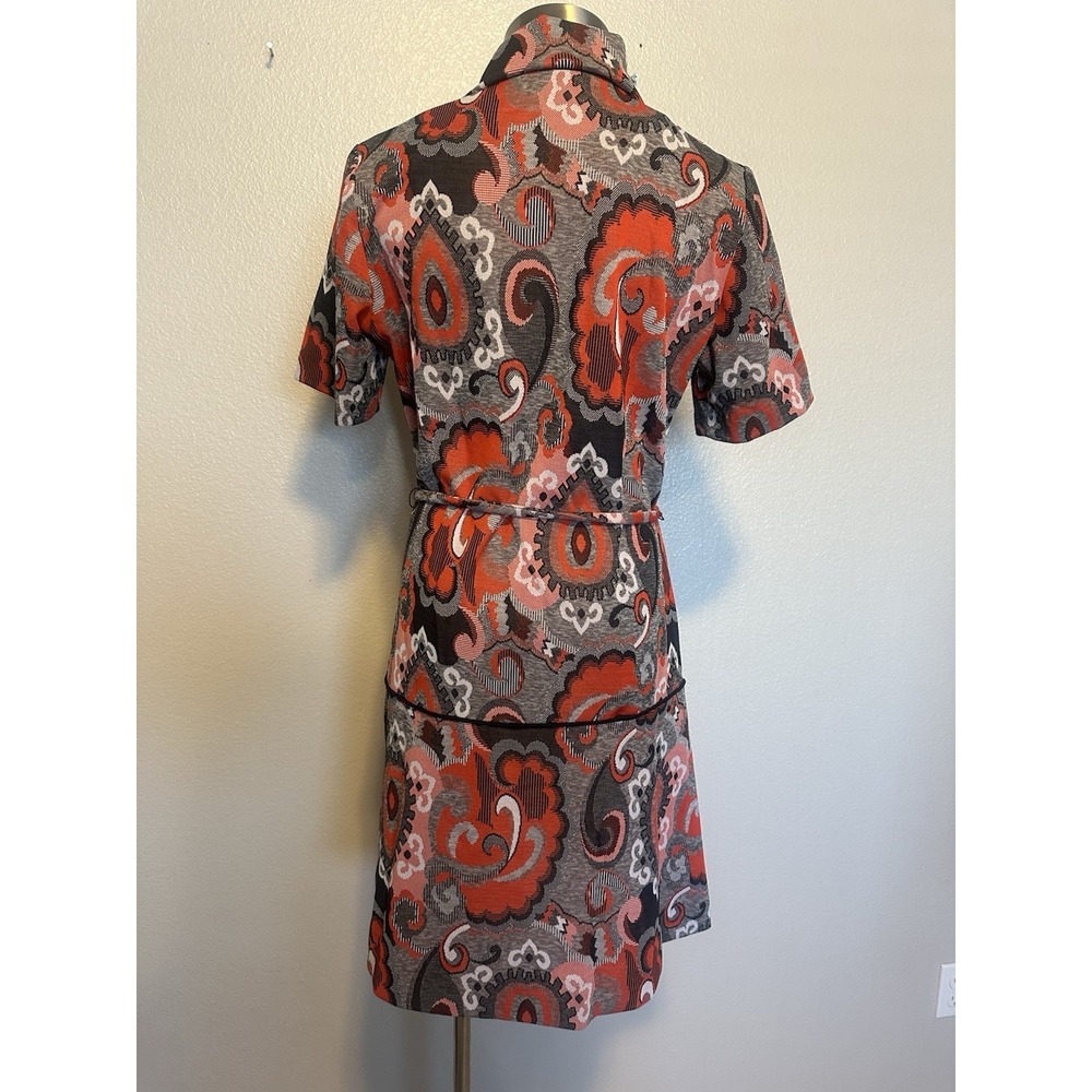 Vintage 1970s Joan Curtis Dress Zip Front Paisley MOD Print Dagger Collar Belt M - Picture 8 of 10